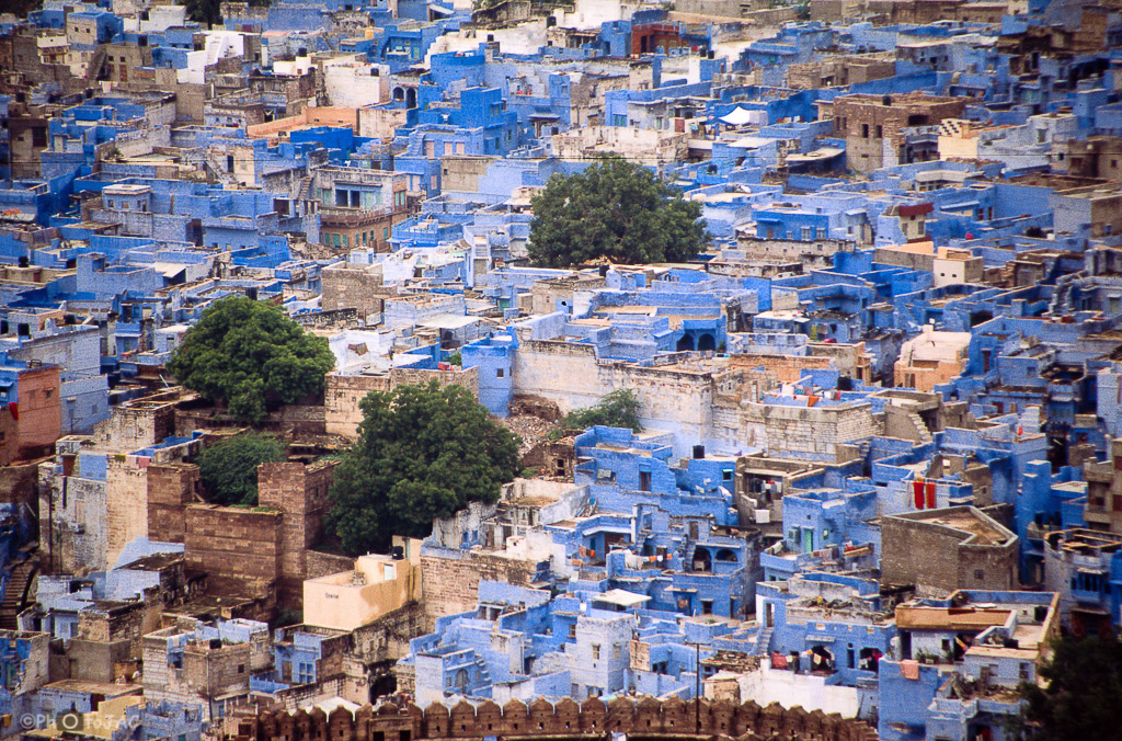 Jodhpur (estado de Rajasthan). Conocida como "La Ciudad Azul". Vista desde el Fuerte de Mehrangarh.