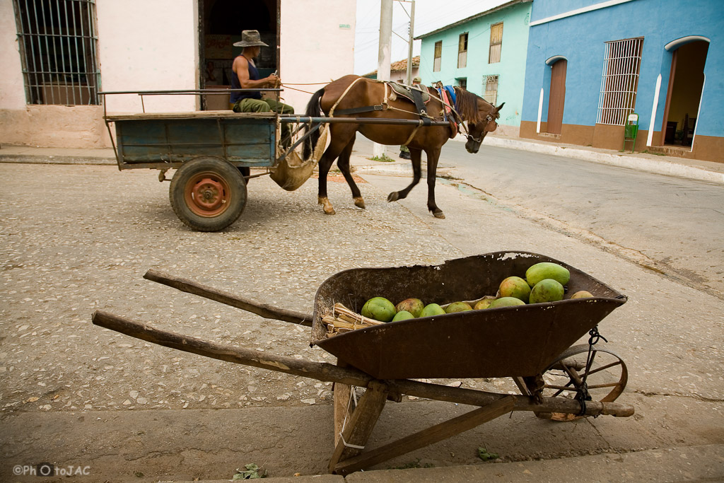 Trinidad (Provincia de Sancti Spiritus). Venta de mangos en un curioso puesto callejero.
