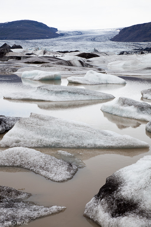 Tempanos procedentes del glaciar Hoffellsjökull, visible al fondo. Este glaciar es un ramal del glaciar Vatnajökull.